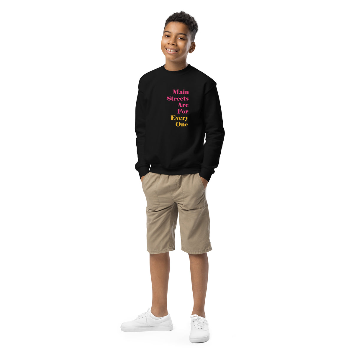 Main Streets Are For Everyone (Pink & Yellow) Youth Crewneck Sweatshirt
