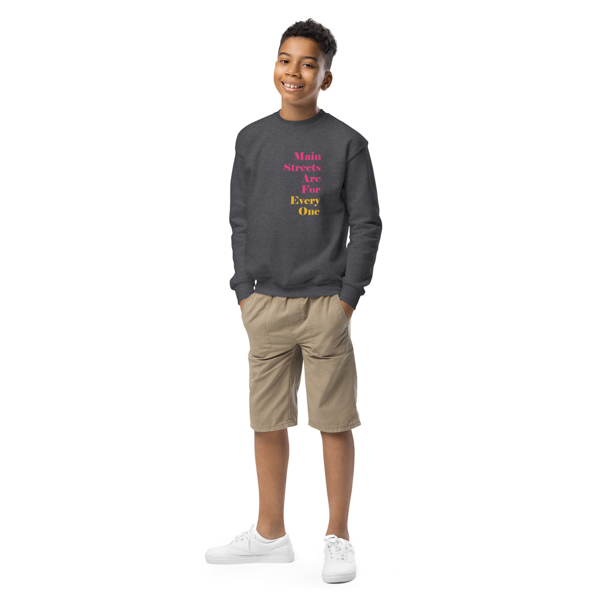 Main Streets Are For Everyone (Pink & Yellow) Youth Crewneck Sweatshirt