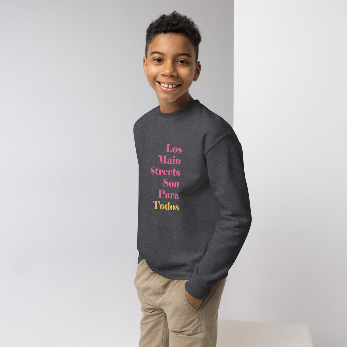 Los Main Streets Son Para Todos (Pink & Yellow) Youth Crewneck Sweatshirt