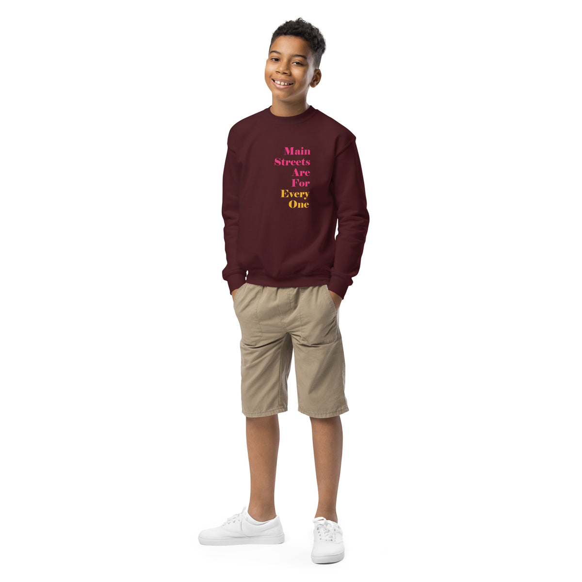 Main Streets Are For Everyone (Pink & Yellow) Youth Crewneck Sweatshirt