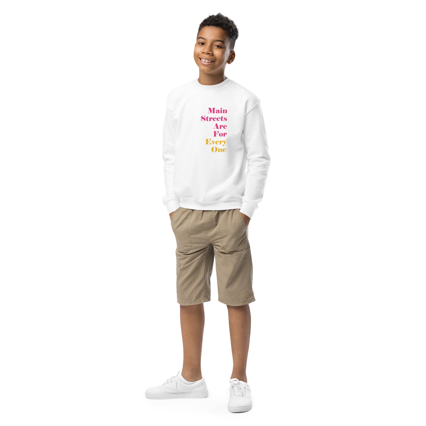 Main Streets Are For Everyone (Pink & Yellow) Youth Crewneck Sweatshirt