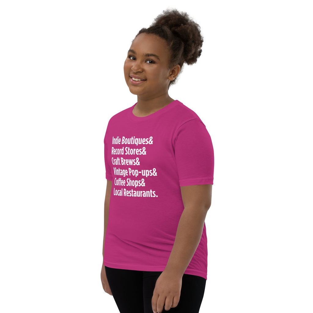 "Only on Main Streets" (Local Businesses) Youth Short Sleeve T-Shirt