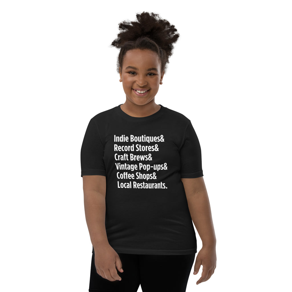 "Only on Main Streets" (Local Businesses) Youth Short Sleeve T-Shirt