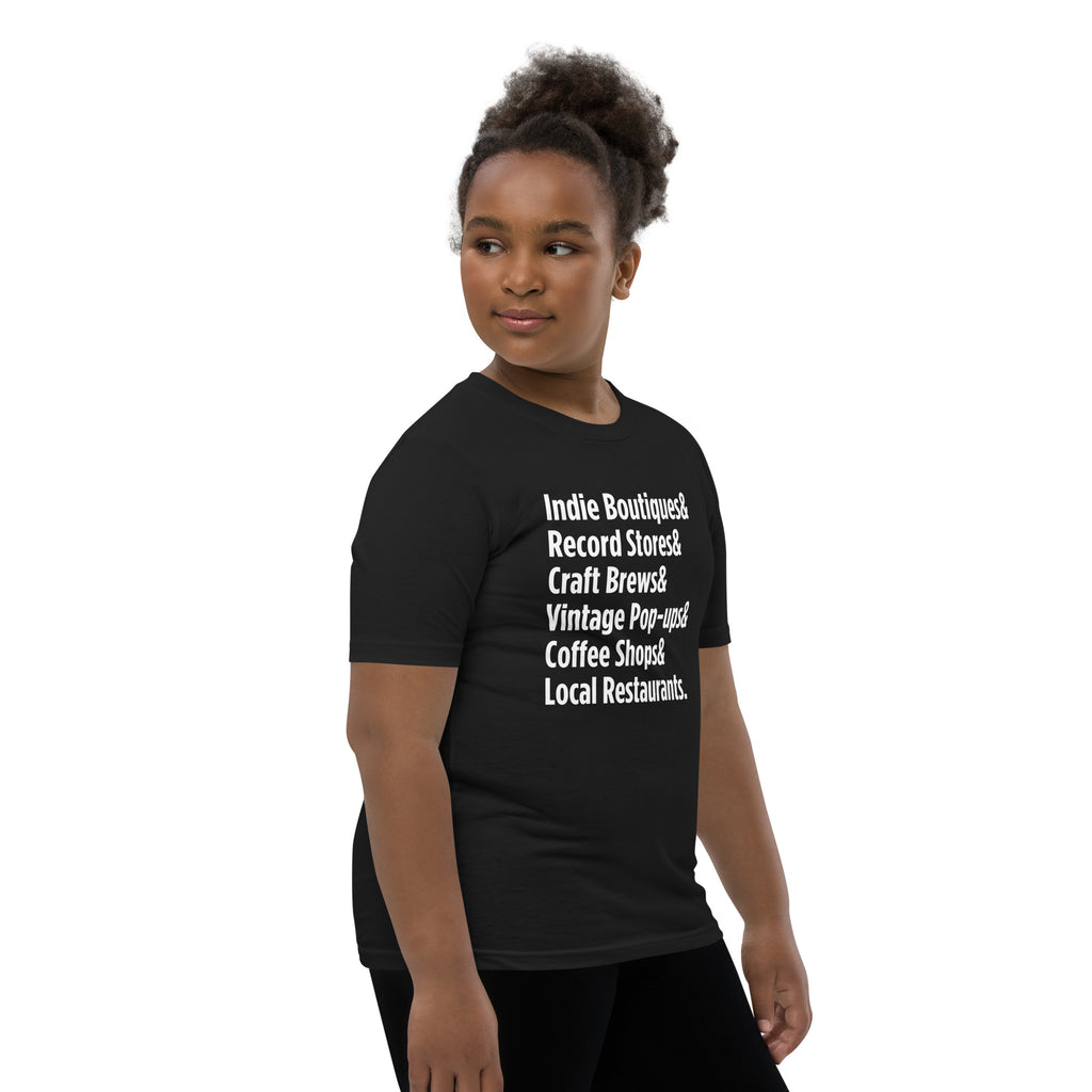 "Only on Main Streets" (Local Businesses) Youth Short Sleeve T-Shirt