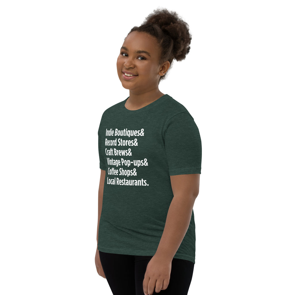 "Only on Main Streets" (Local Businesses) Youth Short Sleeve T-Shirt