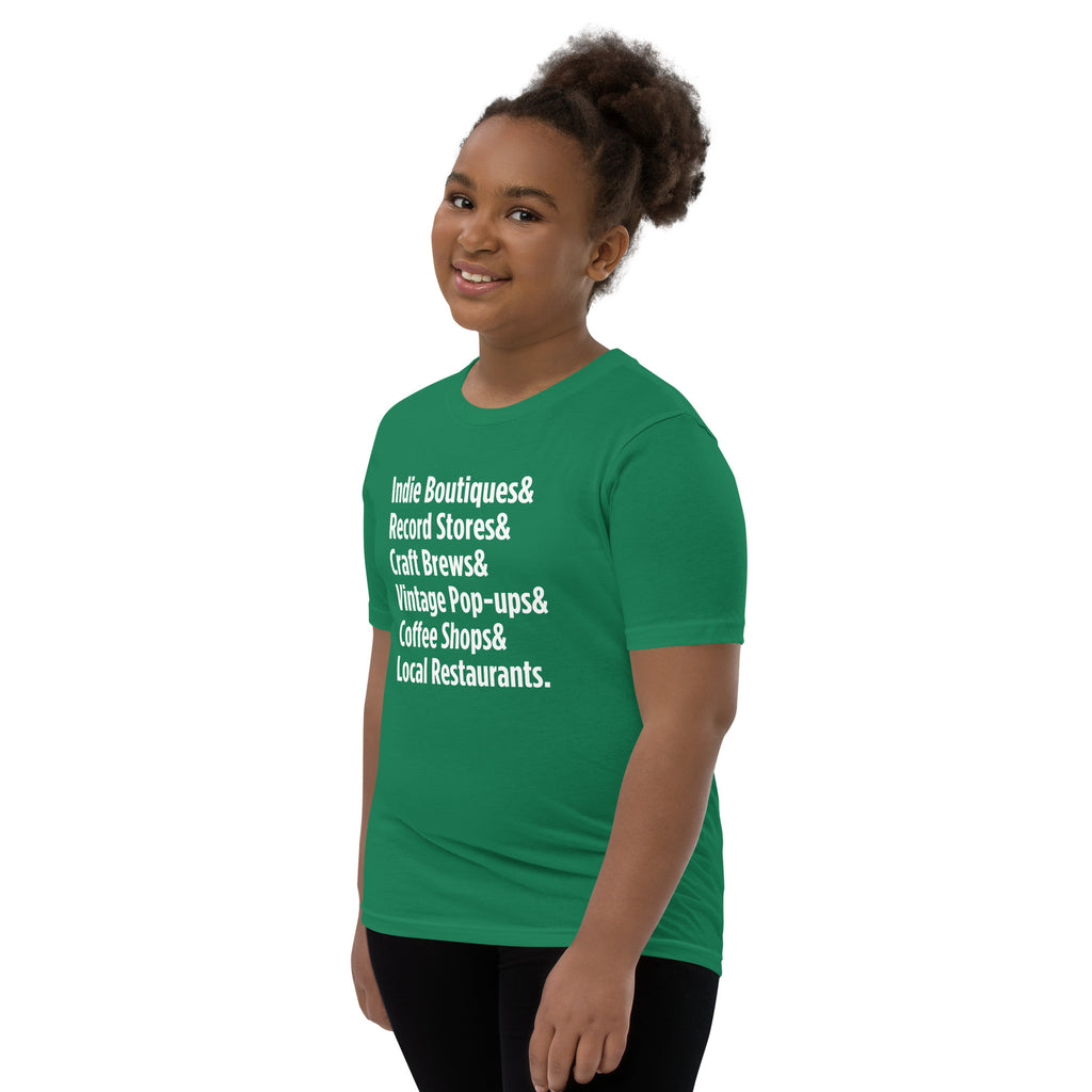 "Only on Main Streets" (Local Businesses) Youth Short Sleeve T-Shirt