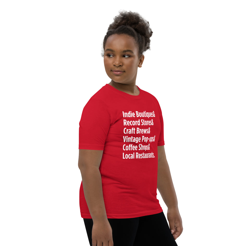 "Only on Main Streets" (Local Businesses) Youth Short Sleeve T-Shirt