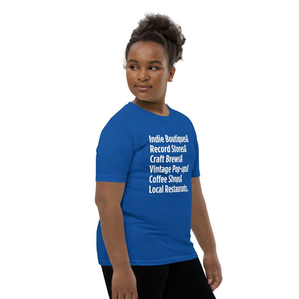 "Only on Main Streets" (Local Businesses) Youth Short Sleeve T-Shirt