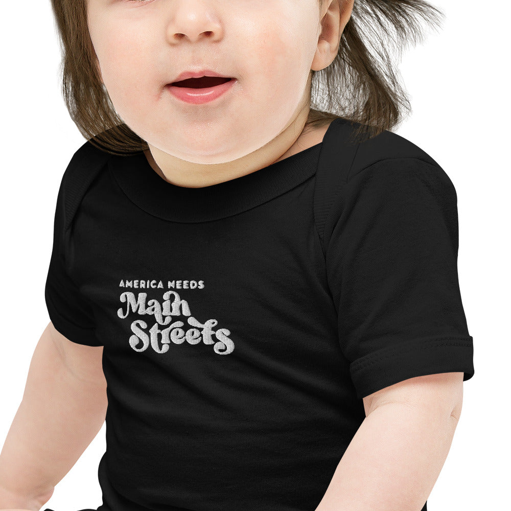 "America Needs Main Streets" Baby Short Sleeve Onesie