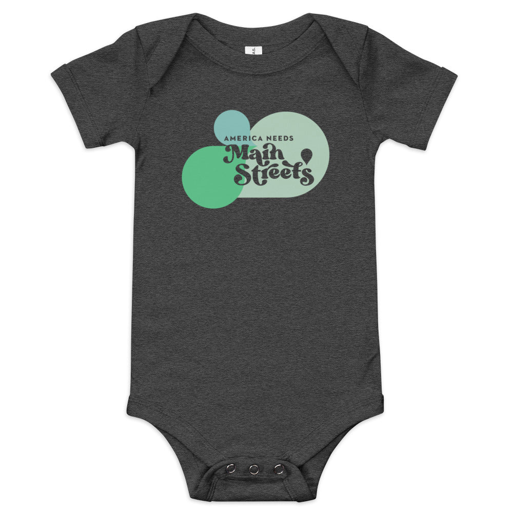 "America Needs Main Streets" Green Baby Short Sleeve Onesie