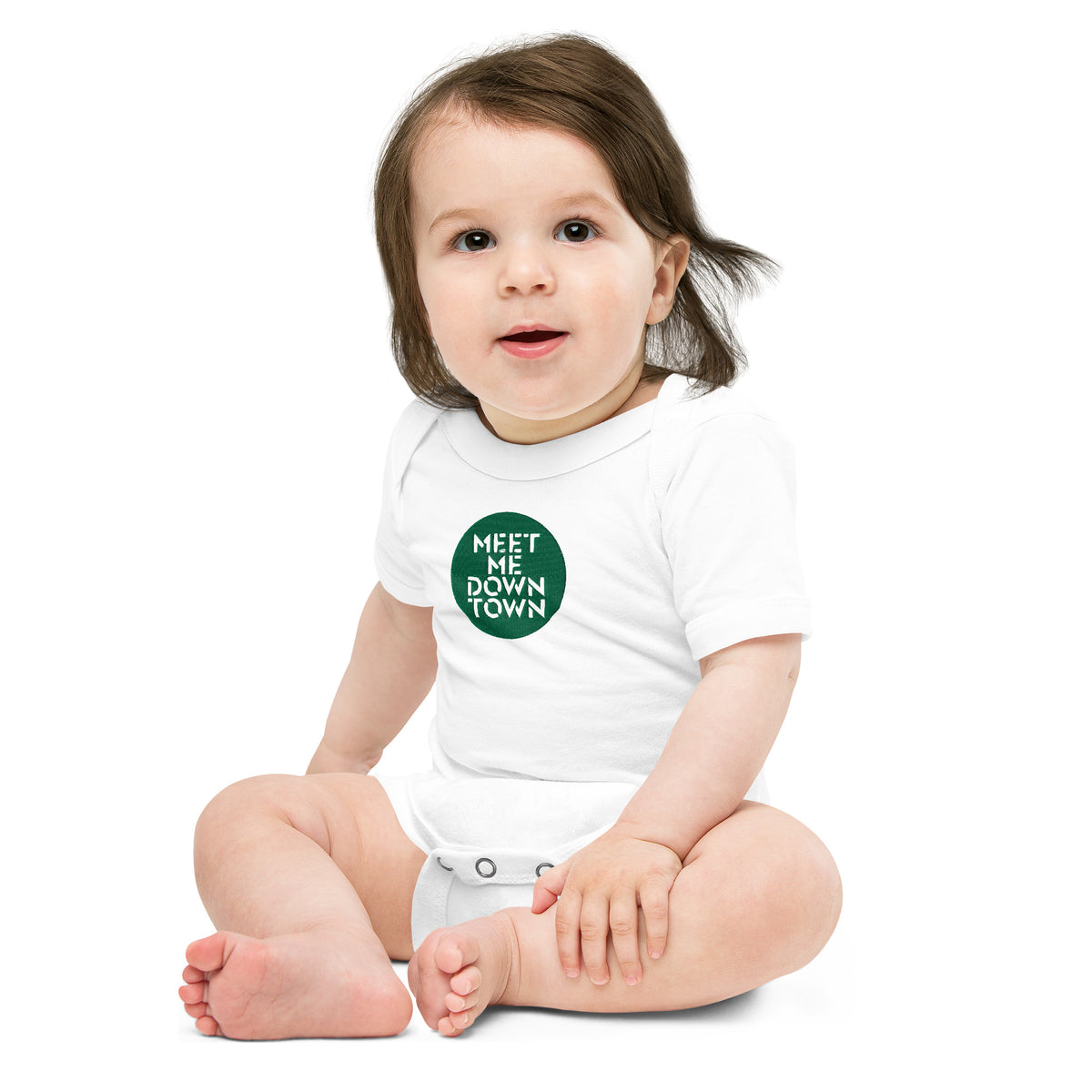 "Meet Me Downtown" Green Baby Short Sleeve Onesie