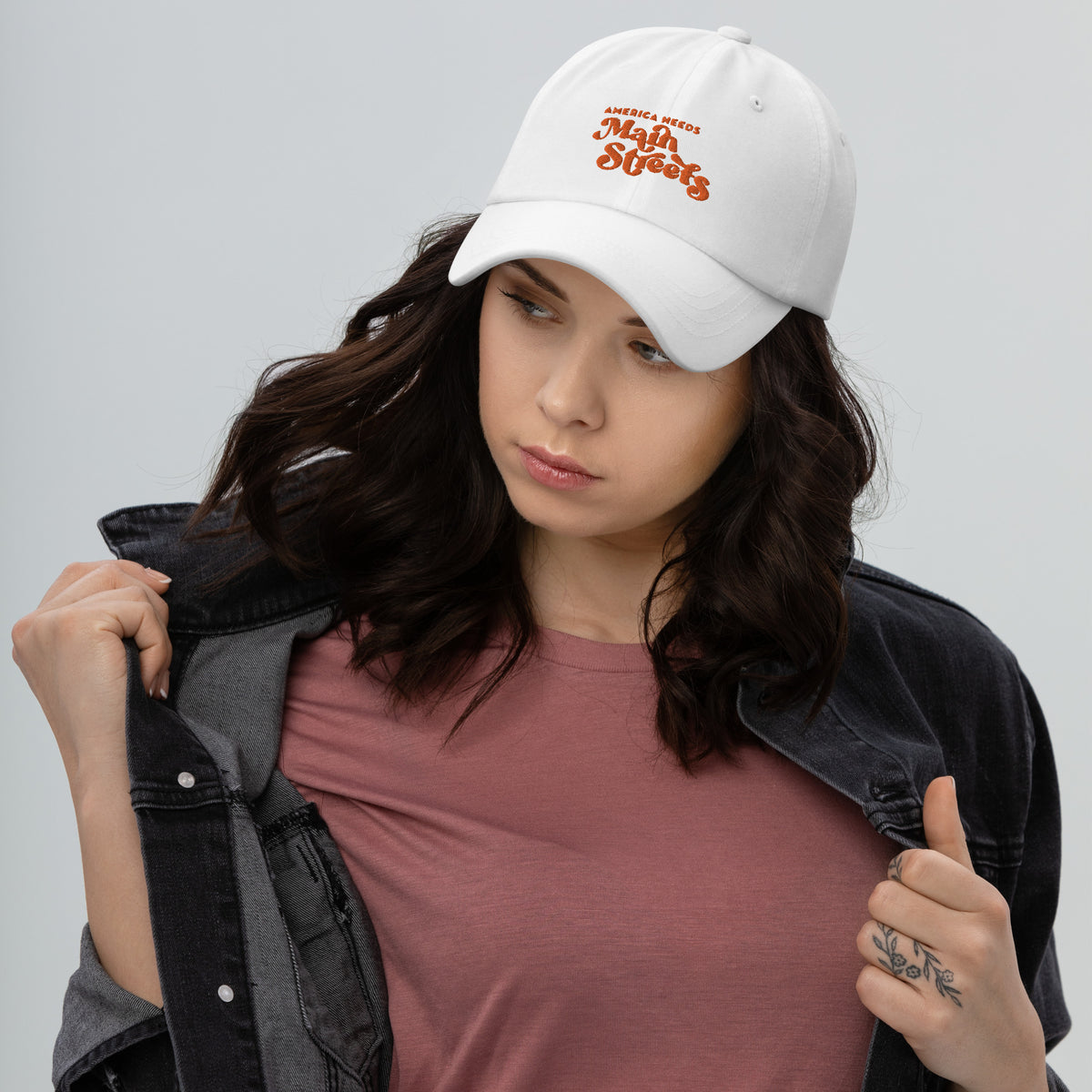 "America Needs Main Streets" White Baseball Cap