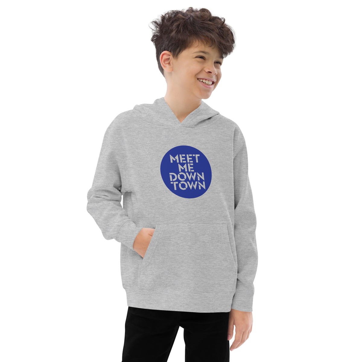 "Meet Me Downtown" Blue Kids Fleece Hoodie