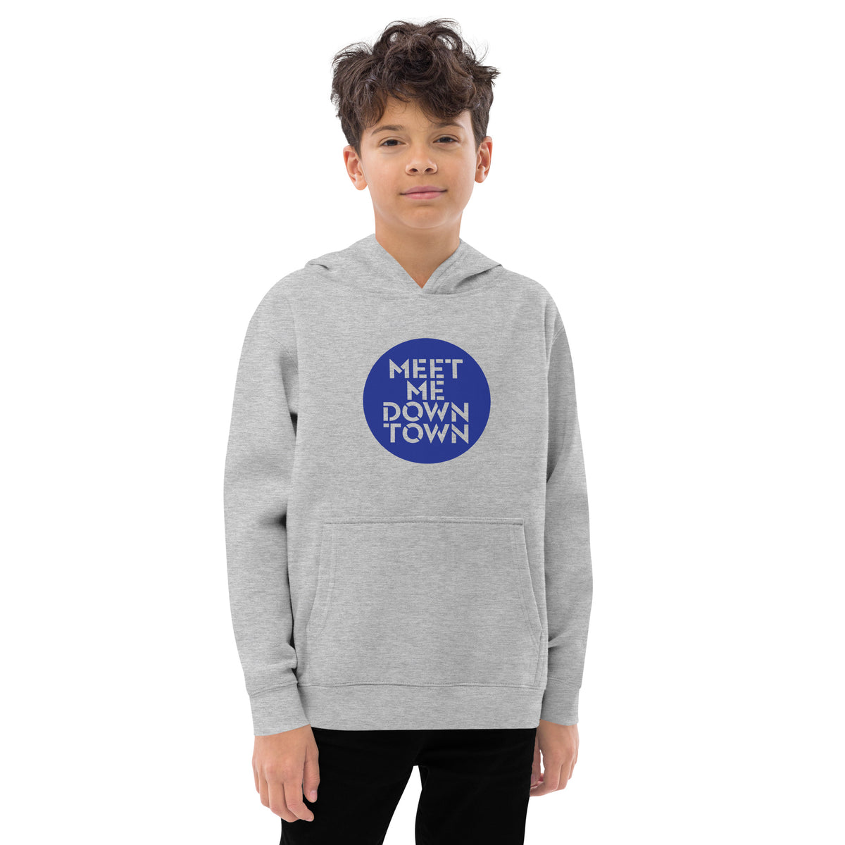 "Meet Me Downtown" Blue Kids Fleece Hoodie