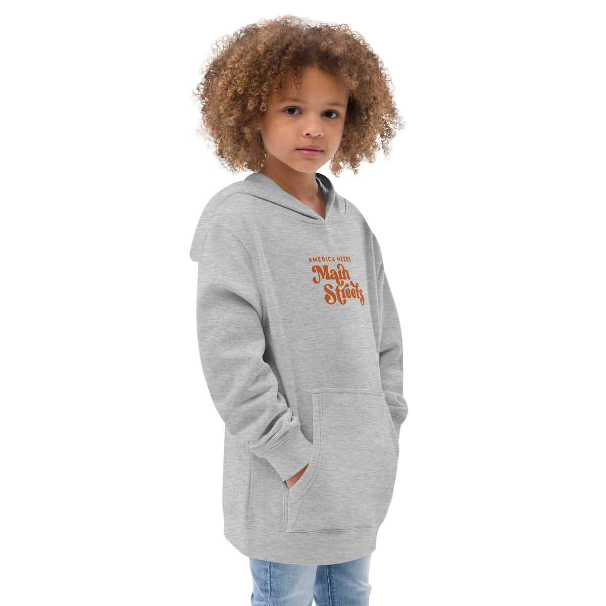 "America Needs Main Streets" Orange Kids Fleece Hoodie