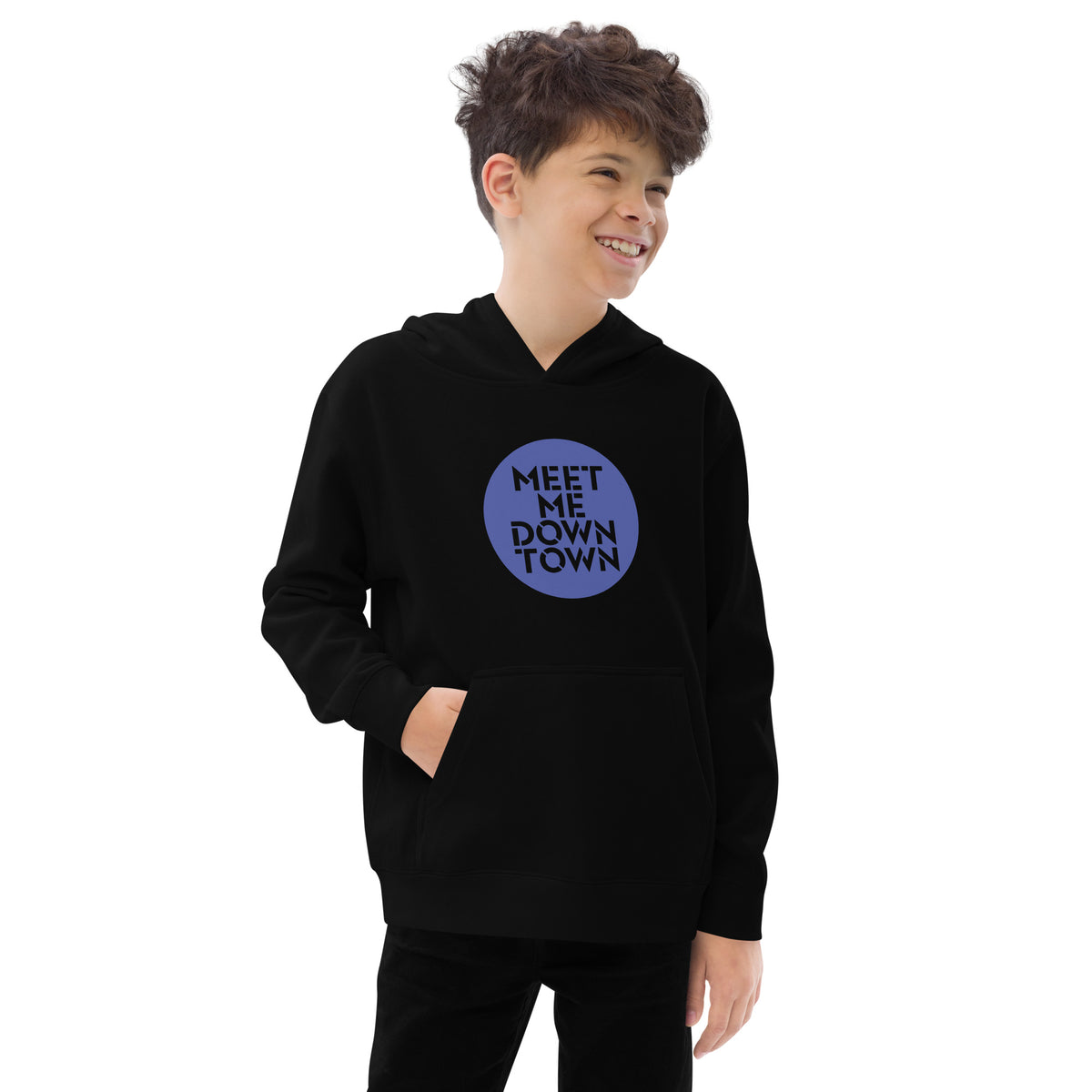"Meet Me Downtown" Blue Kids Fleece Hoodie