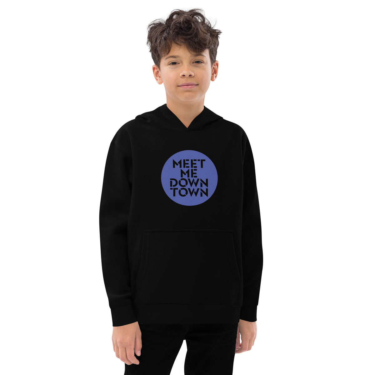 "Meet Me Downtown" Blue Kids Fleece Hoodie