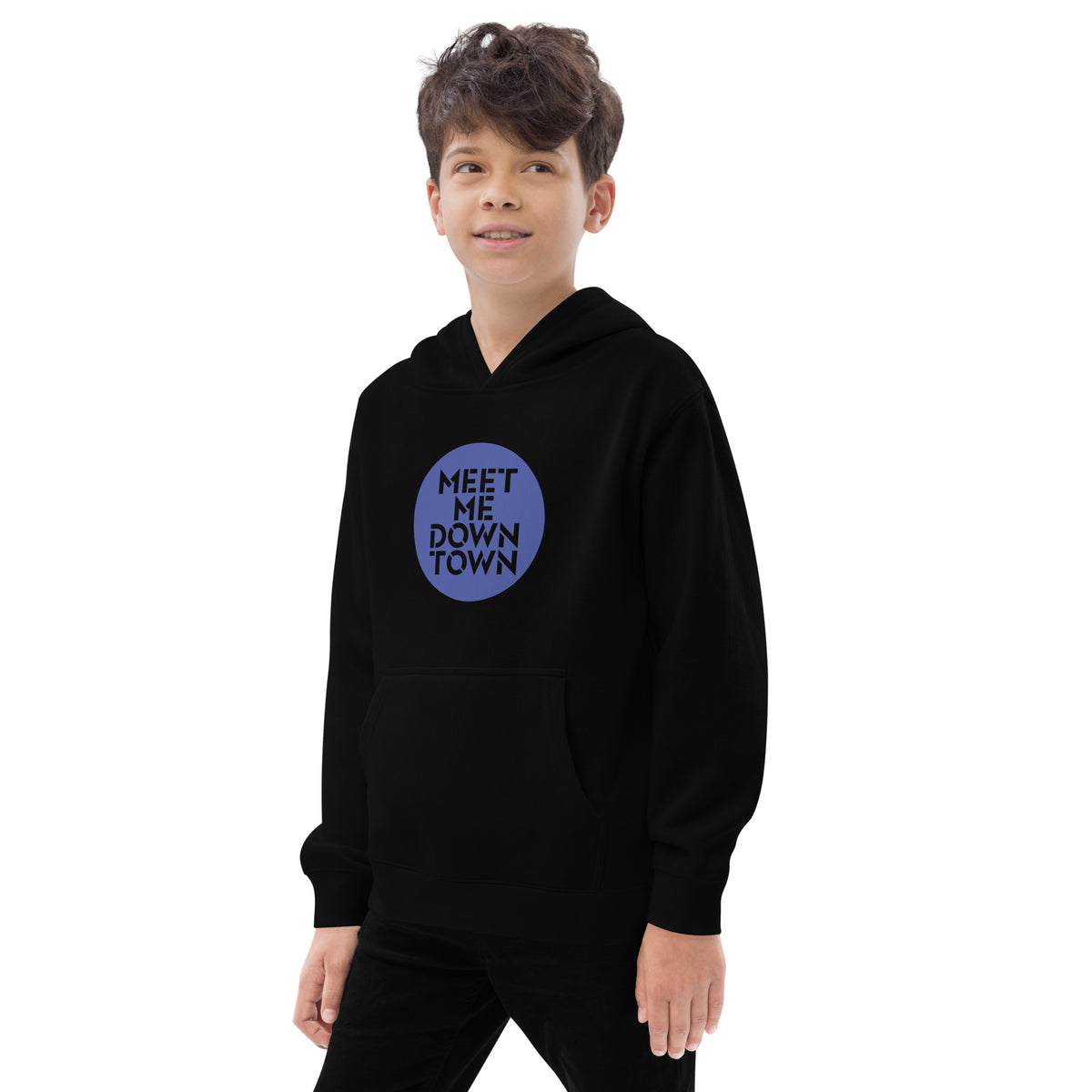 "Meet Me Downtown" Blue Kids Fleece Hoodie