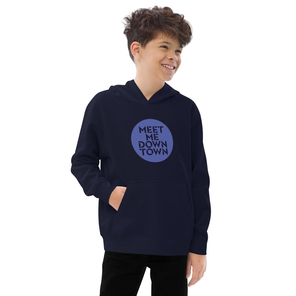 "Meet Me Downtown" Blue Kids Fleece Hoodie