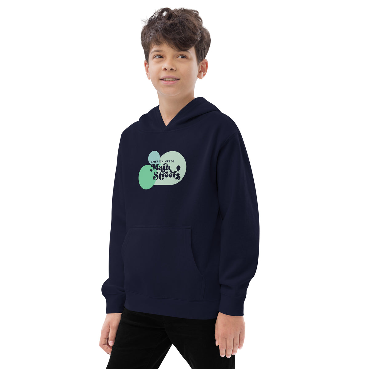 "America Needs Main Streets" Green Kids Fleece Hoodie