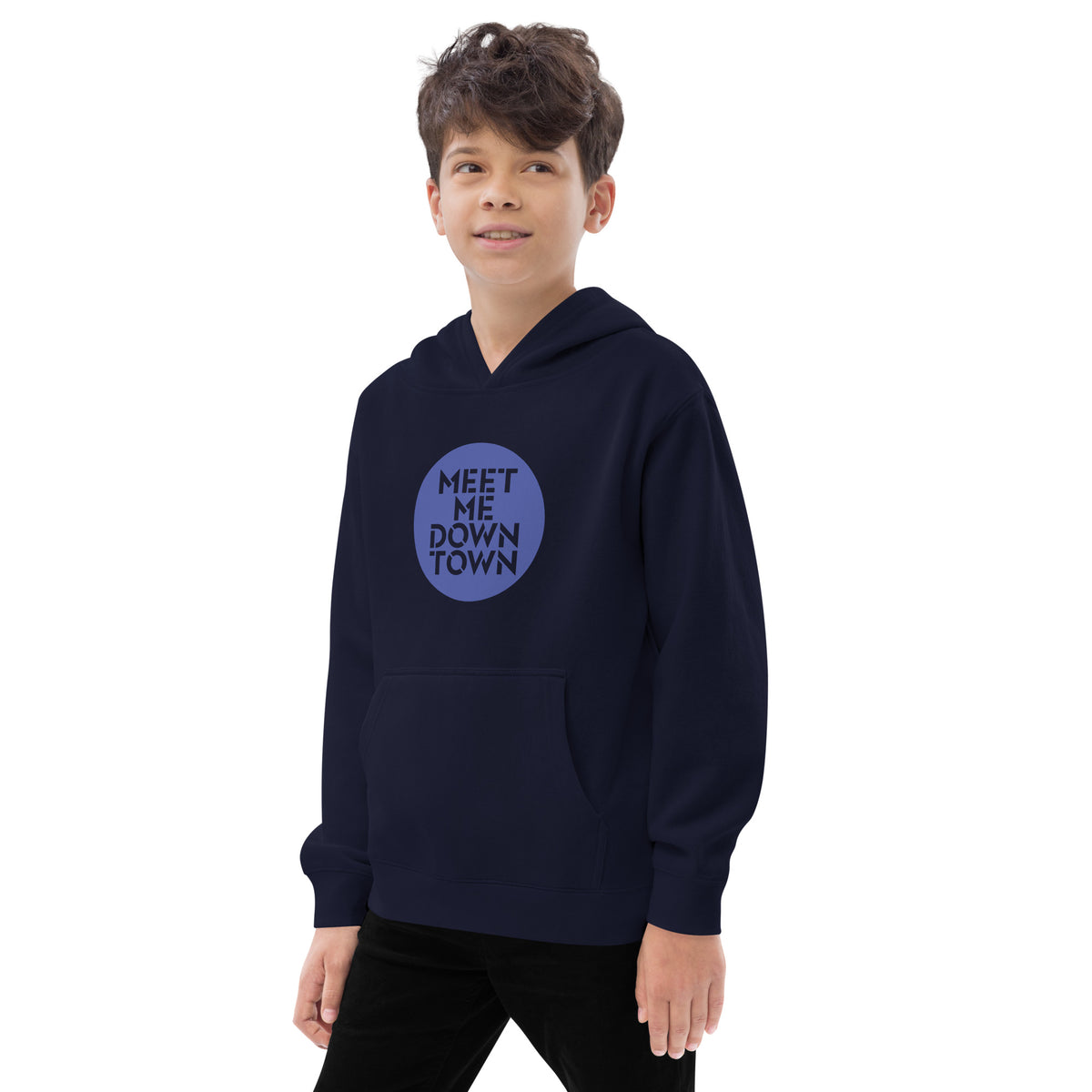 "Meet Me Downtown" Blue Kids Fleece Hoodie