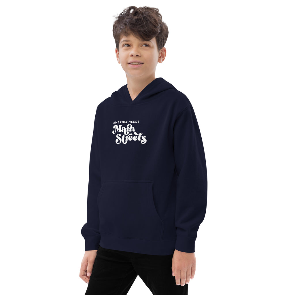 "America Needs Main Streets" White Kids Fleece Hoodie