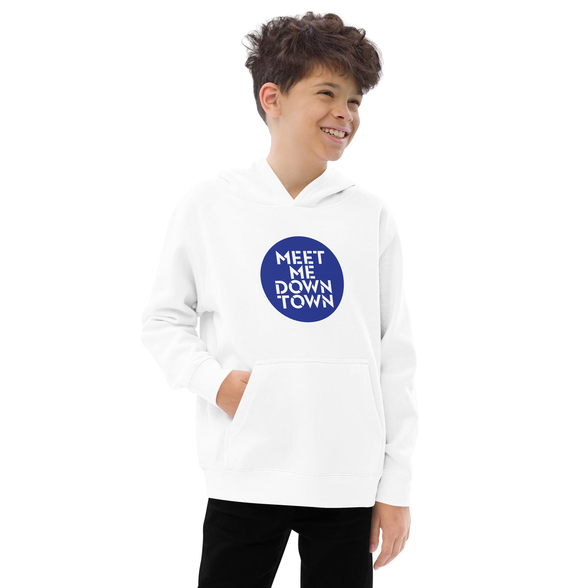 "Meet Me Downtown" Blue Kids Fleece Hoodie