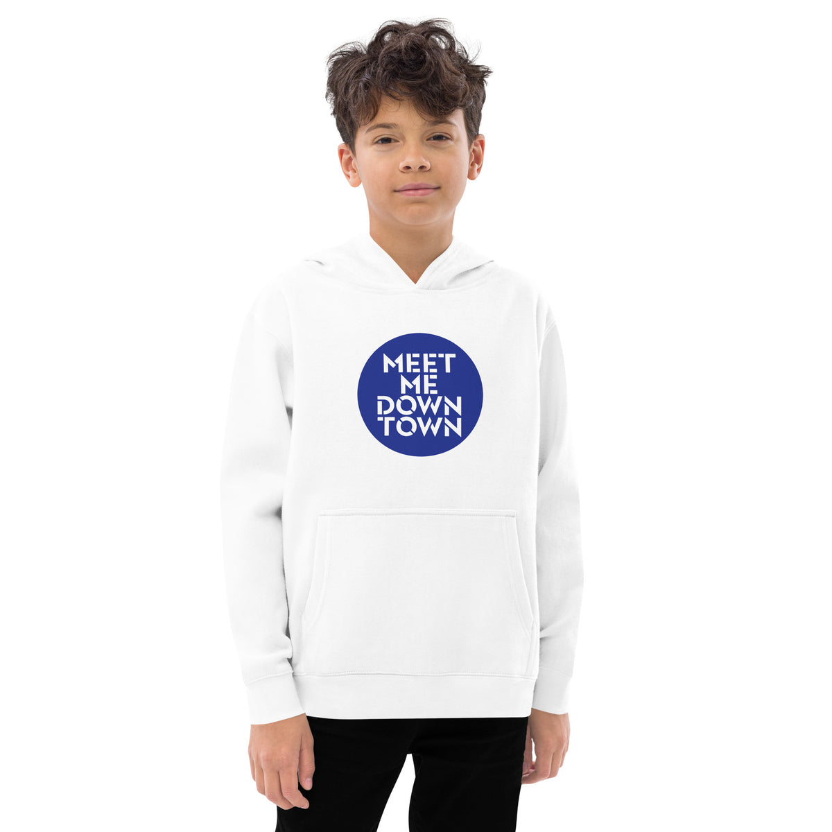 "Meet Me Downtown" Blue Kids Fleece Hoodie