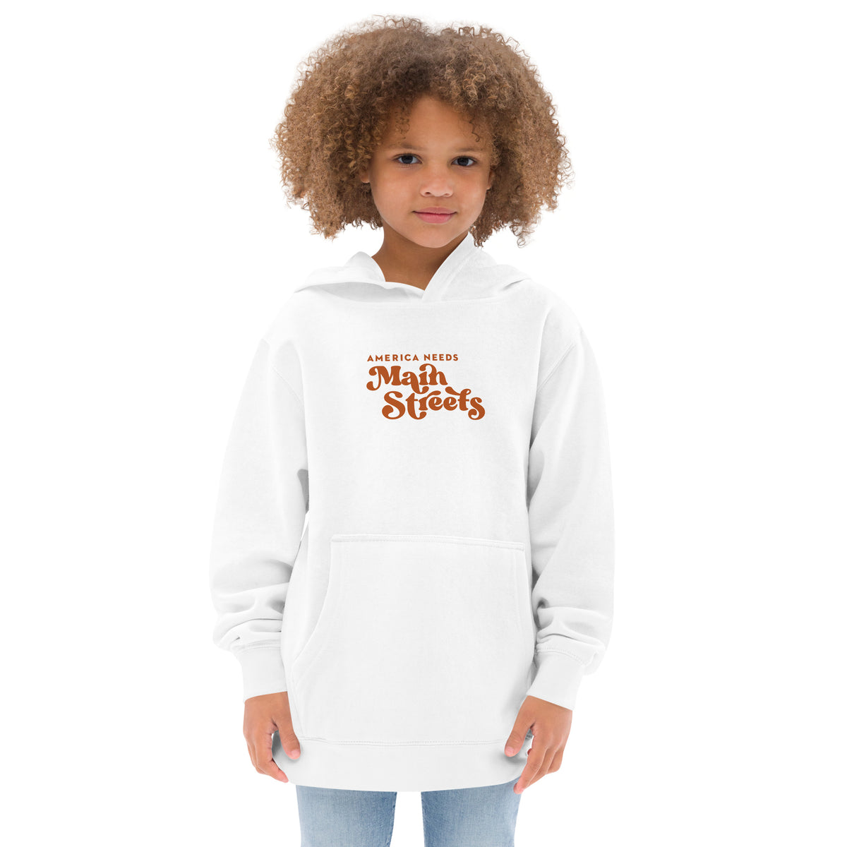 "America Needs Main Streets" Orange Kids Fleece Hoodie