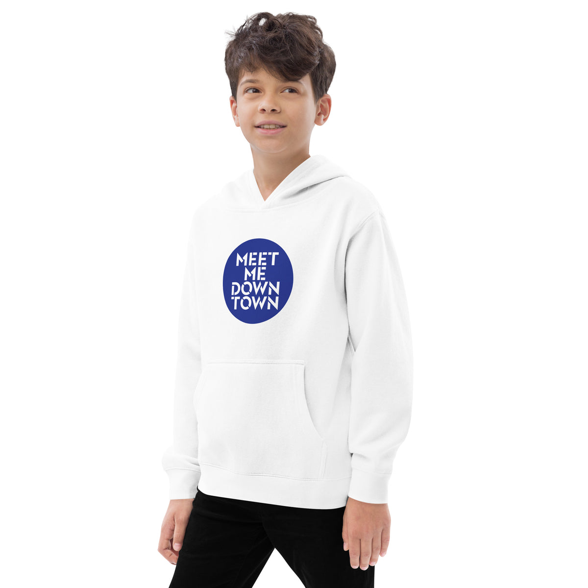 "Meet Me Downtown" Blue Kids Fleece Hoodie