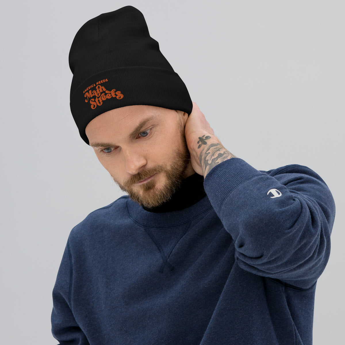 "America Needs Main Streets" Orange Embroidered Beanie