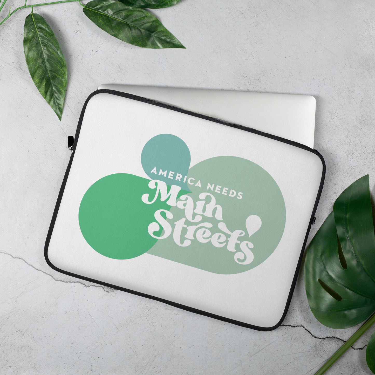 "America Needs Main Streets" Green Laptop Sleeve