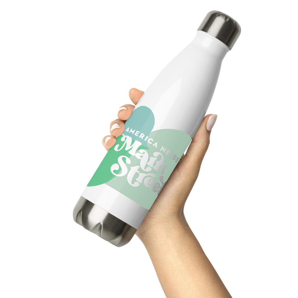"America Needs Main Streets" Green Stainless Steel Water Bottle