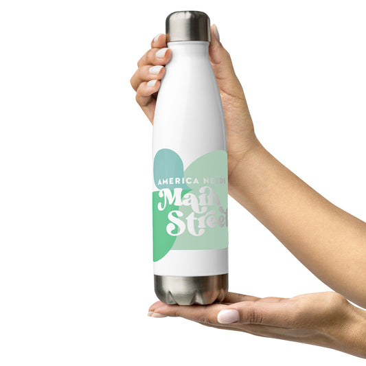 "America Needs Main Streets" Green Stainless Steel Water Bottle