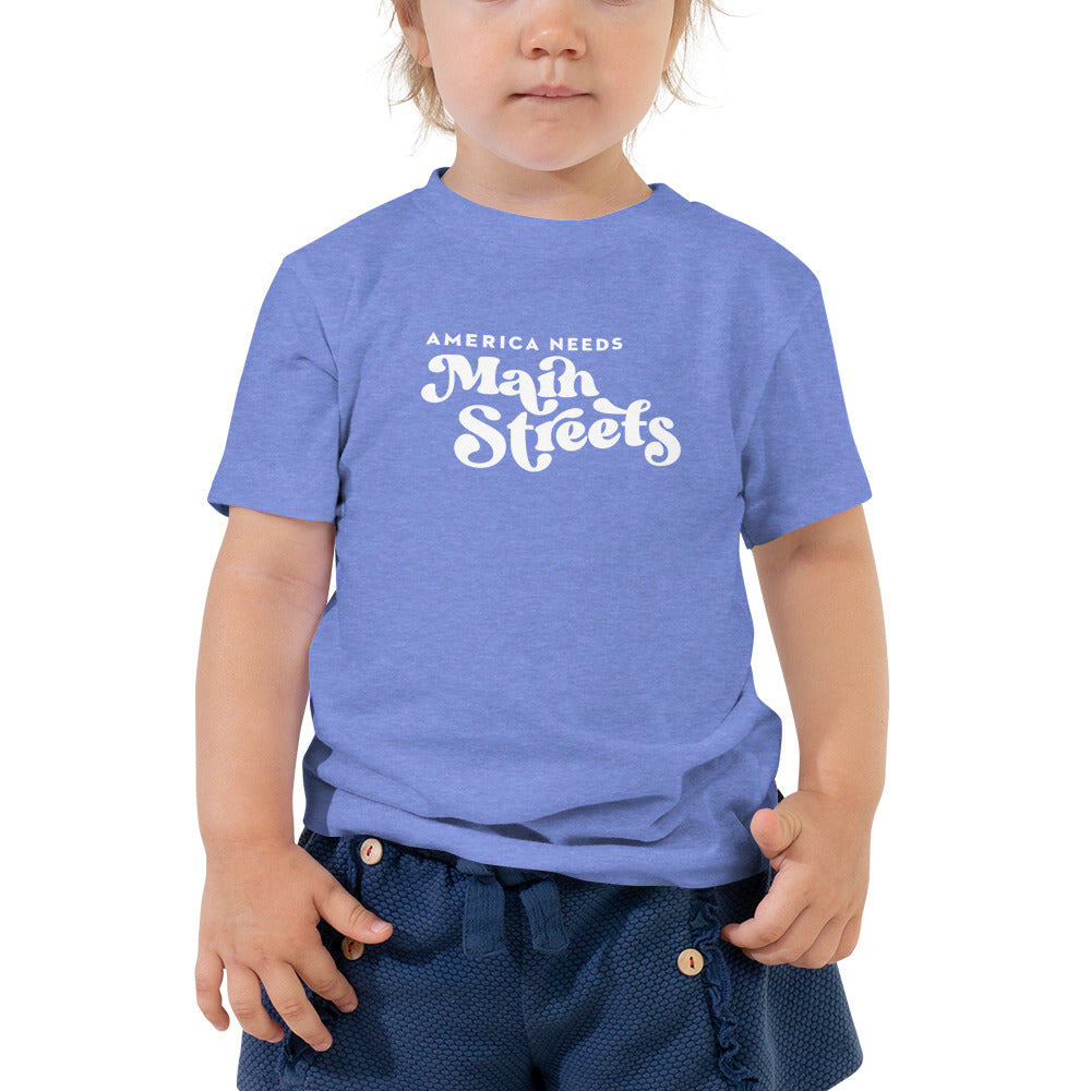 "America Needs Main Streets" White Kids/Toddler Short Sleeve Tee