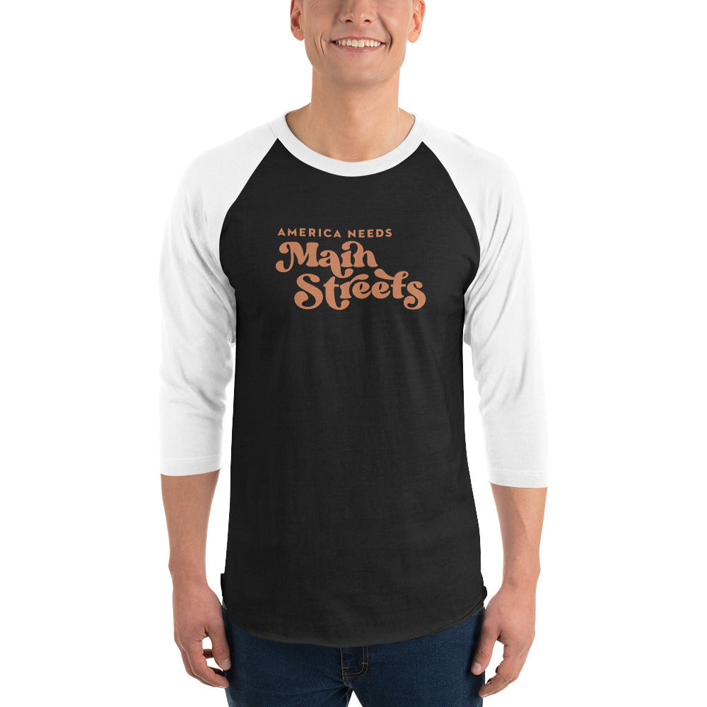"America Needs Main Streets" Orange 3/4 Sleeve Raglan Shirt