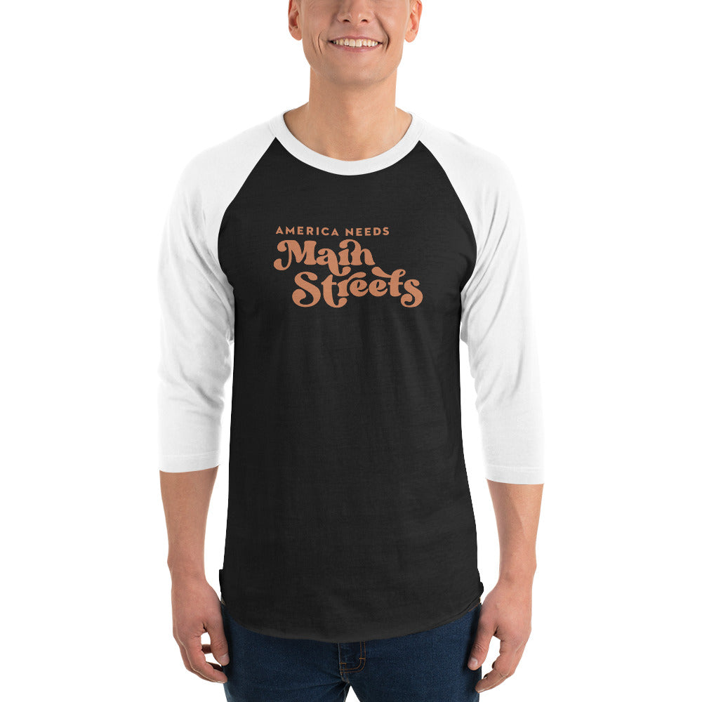 "America Needs Main Streets" Orange 3/4 Sleeve Raglan Shirt