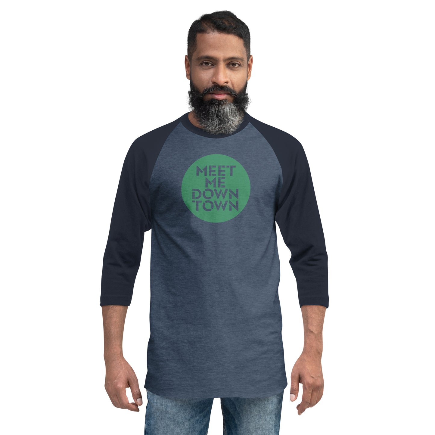 "Meet Me Downtown" Green Unisex 3/4 Sleeve Raglan Shirt