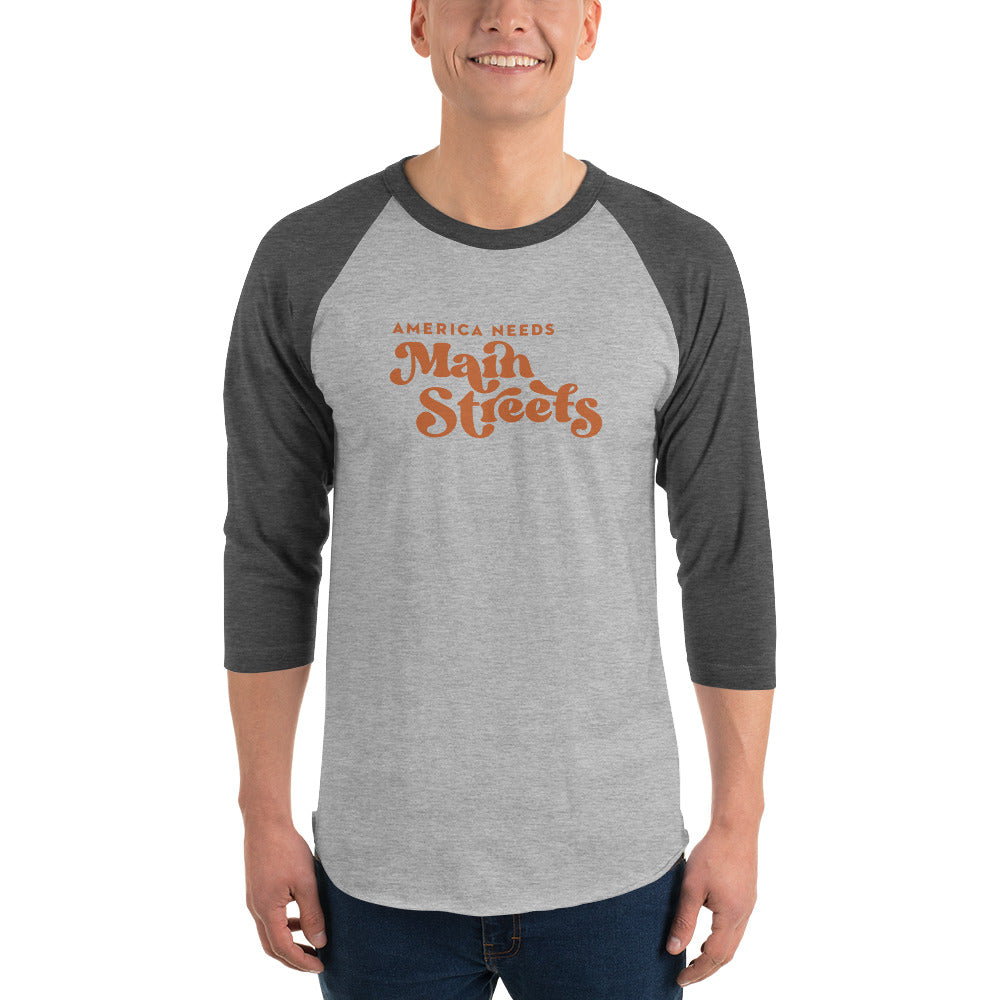 "America Needs Main Streets" Orange 3/4 Sleeve Raglan Shirt
