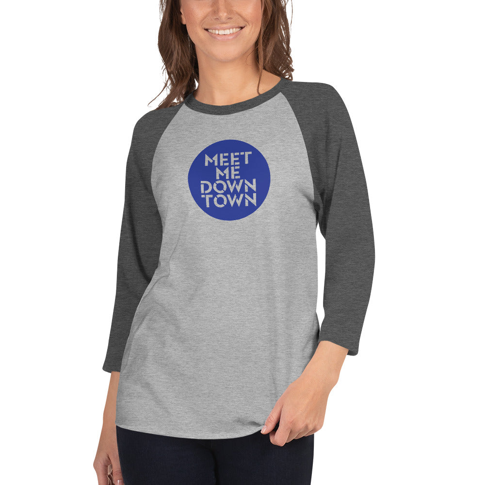 "Meet Me Downtown" Blue 3/4 Sleeve Raglan Shirt