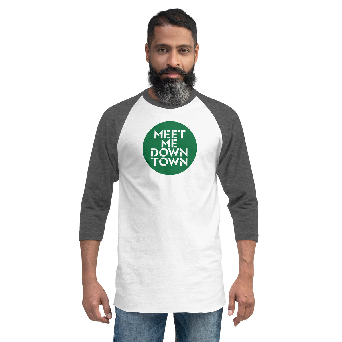"Meet Me Downtown" Green Unisex 3/4 Sleeve Raglan Shirt