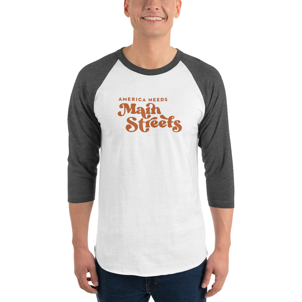 "America Needs Main Streets" Orange 3/4 Sleeve Raglan Shirt